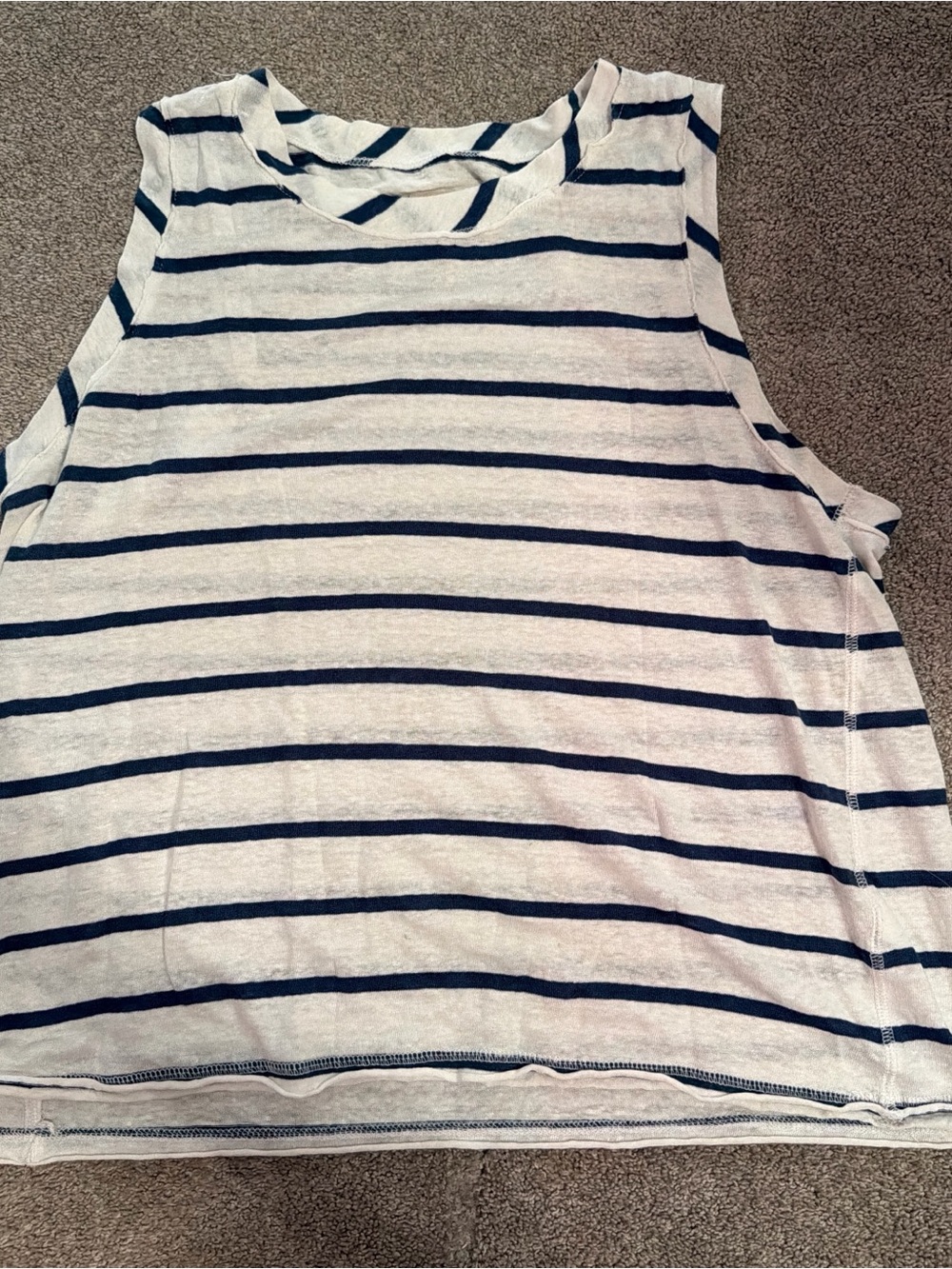 Striped Sleeveless Tank Top - Navy and White
